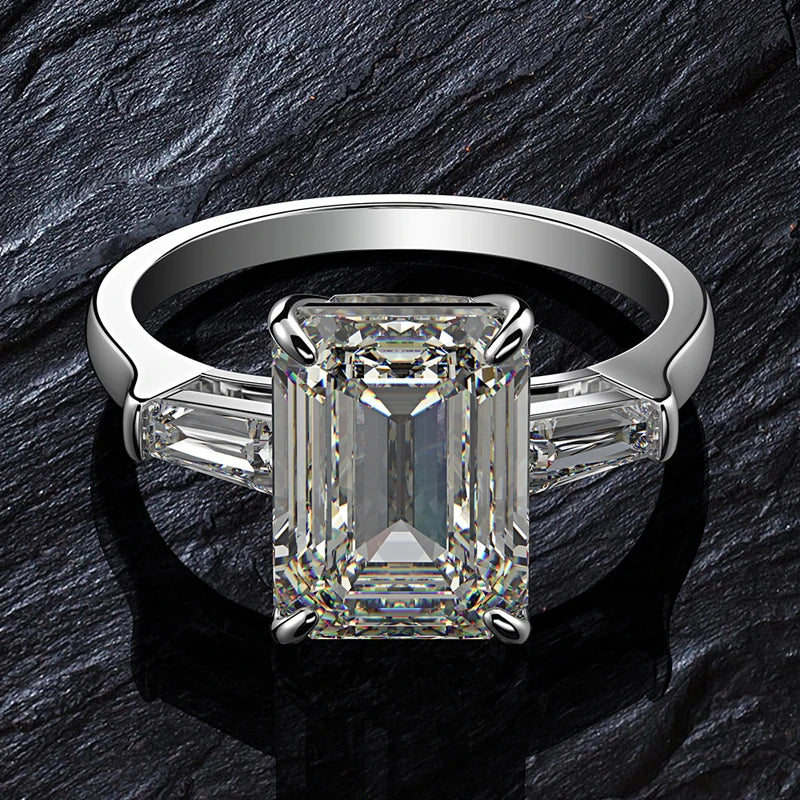 Emerald Cut  Moissanite Engagement Diamond Ring