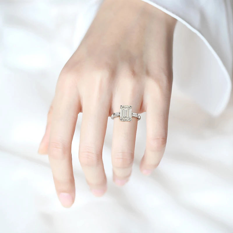 Emerald Cut  Moissanite Engagement Diamond Ring