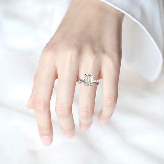 Emerald Cut  Moissanite Engagement Diamond Ring