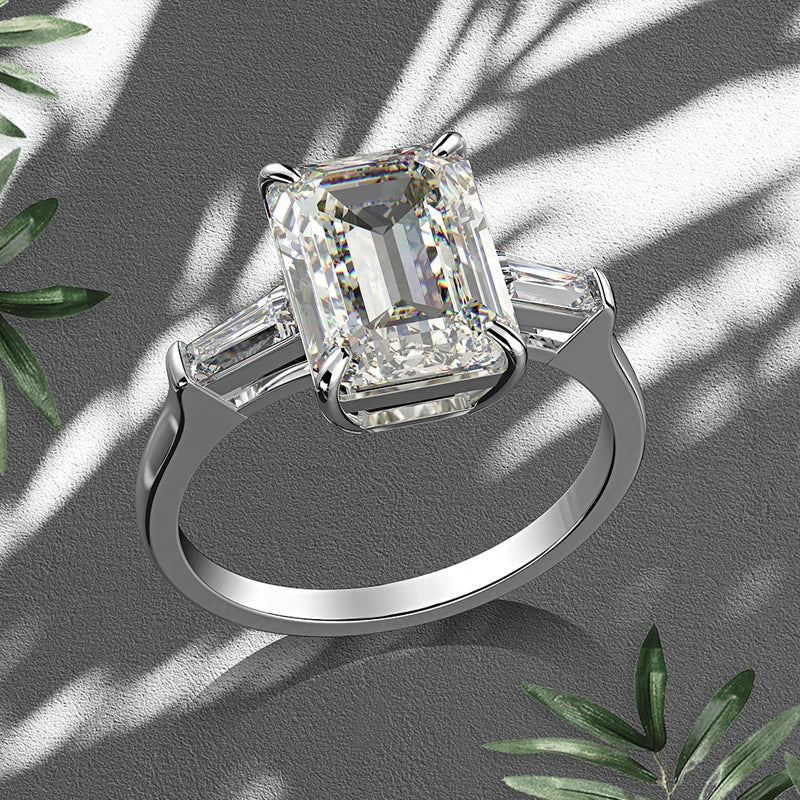 Emerald Cut  Moissanite Engagement Diamond Ring