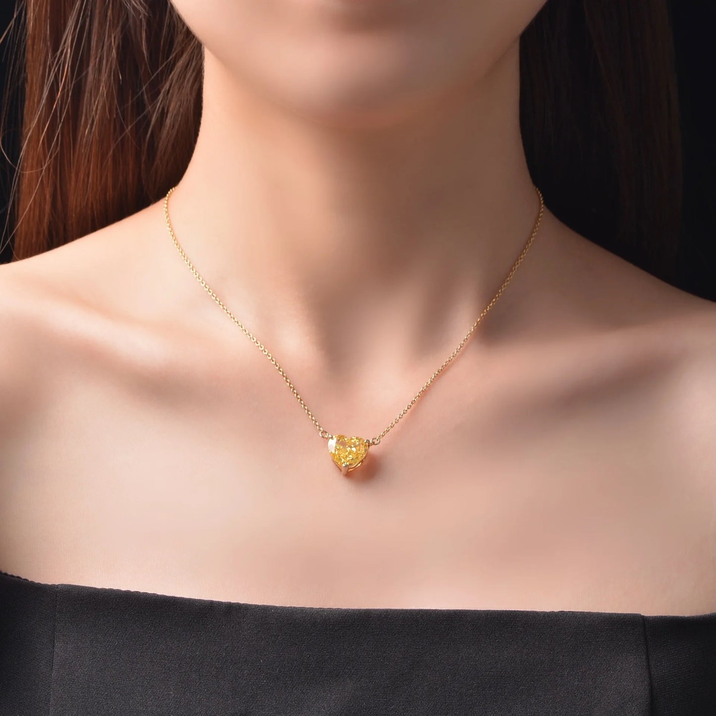 GOLD YELLOW CRYSTAL HEART NECKLACE